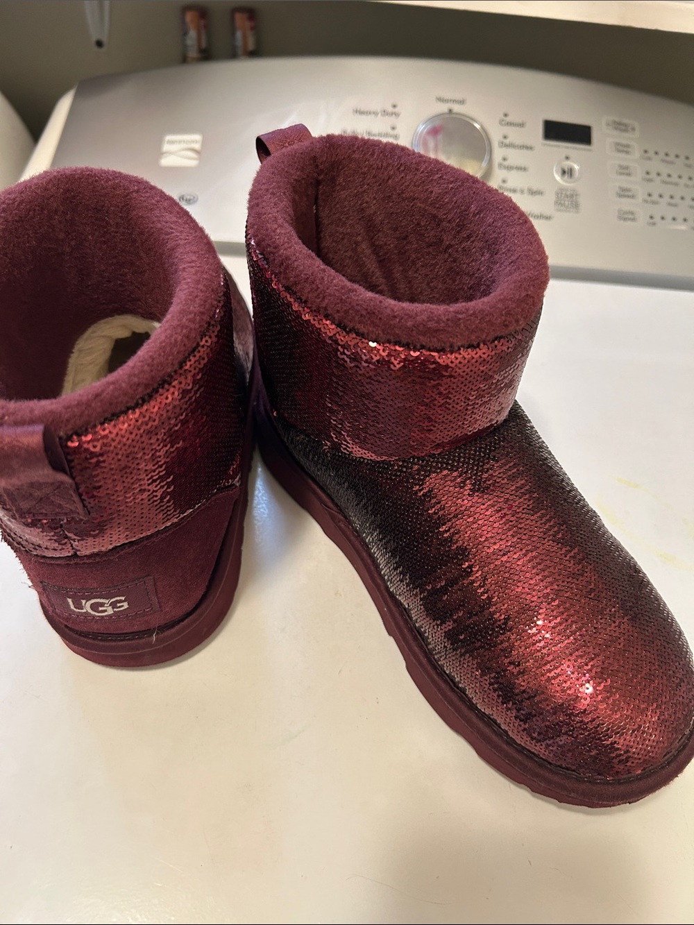UGG Sequin Mini Boots in Burgundy
